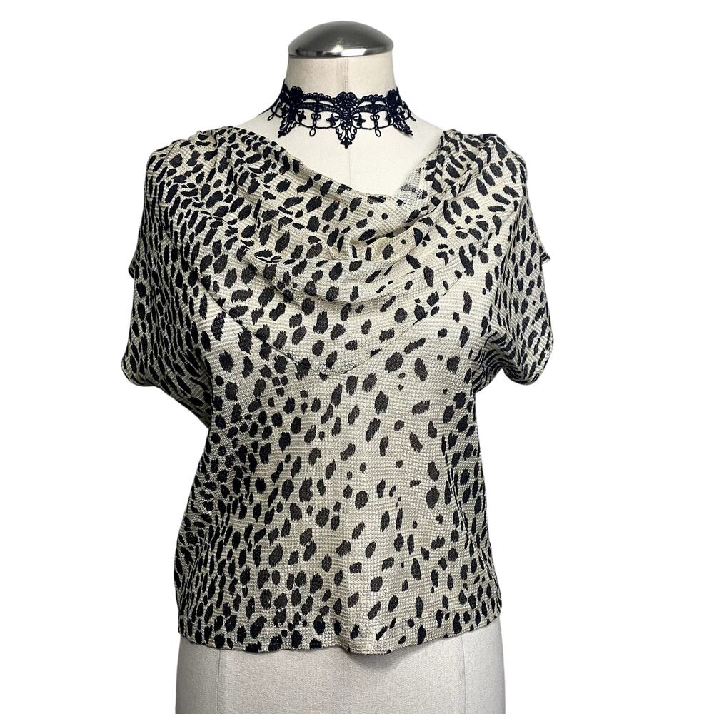 Vtg 90s Sparkle Cheetah Print Cowl Neckline Clubbing Grunge Glam Womens Blouse